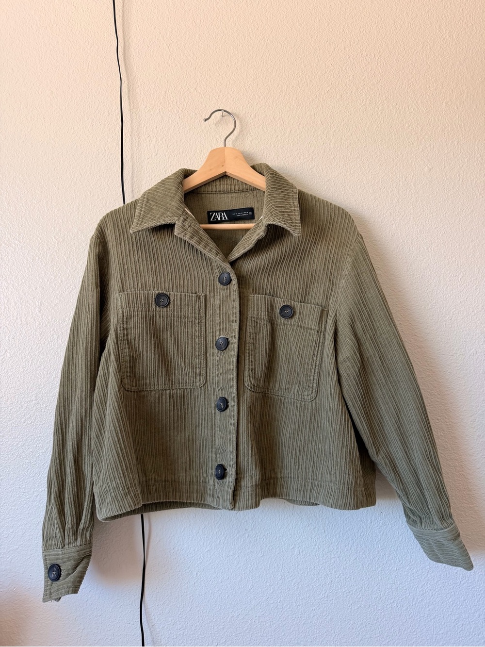 Zara Olive Green Corduroy Button-Up Jacket